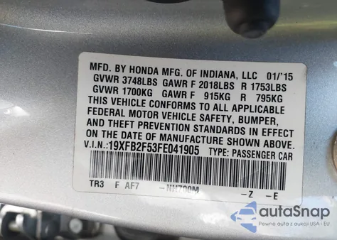 2015 Honda Civic Lx from USA, damaged, VIN 19XFB2F53FE041905